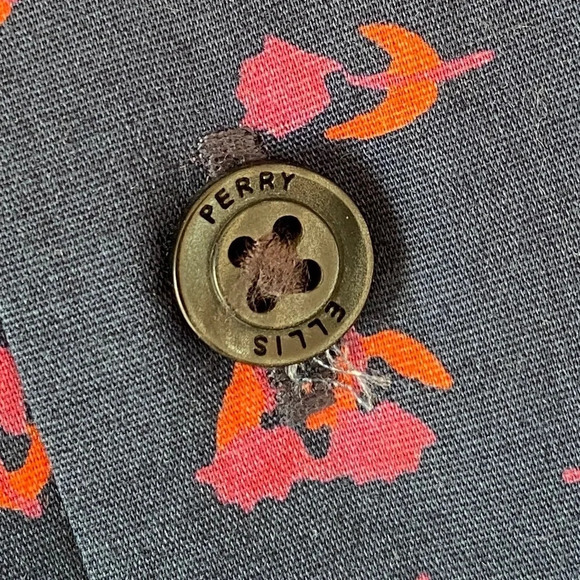 Perry Ellis, Stretch Slim Fit Floral Pattern Button-down Shirt, Navy Blue, Pink - Picture 7 of 12